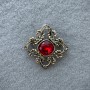 Accent Brooch-Pendant with Red Crystal and White Rhinestones, Gold-Tone Metal, 42 mm +