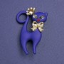 Cat Brooch Matte Blue with Rhinestones Silver-Tone Metal 43x29mm+