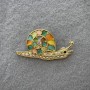 Snail Brooch Multicoloured Cat's Eye with Rhinestones Light Gold-Tone Metal 28x55mm+