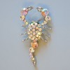 Scorpion Brooch with white and green rhinestones, silver-tone metal 70x37mm+