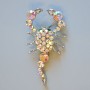 Scorpion Brooch with white and green rhinestones, silver-tone metal 70x37mm+