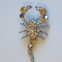 Scorpion Brooch with grey and green rhinestones, dark silver-tone metal 70x37mm+