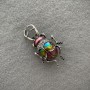 Beetle Brooch, pink, yellow and blue enamel, with white rhinestones, silver-tone metal 58x34mm+