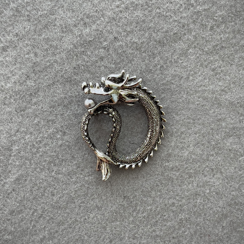 Brooch-Pendant Dragon with Pearl, silver-tone metal, 40x34mm+