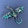 Brooch-Pendant Dragon, blue enamel with light blue and green rhinestones, silver-tone metal, 50x56mm+