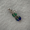 Violin Brooch, light blue and blue enamel with sparkles, silver-tone metal, 47x24mm+