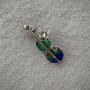 Violin Brooch, light blue and blue enamel with sparkles, silver-tone metal, 47x24mm+