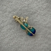 Violin Brooch with Light Blue and Blue Enamel and Glitter, Gold-Tone Metal, 47x24mm+