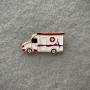 Ambulance Brooch, White Enamel, Gold-Tone Metal, 18x32mm+