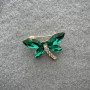 Dragonfly Brooch with Green and White Crystals, Gold-Tone Metal 20x28mm+