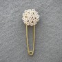 Hydrangea Brooch Pin, White with Pink Rhinestones, Gold-Tone Metal 78x28mm+