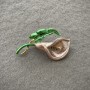 Brooch Calla Flower Pink Enamel Gold-toned Metal with Rhinestones 49x29mm+