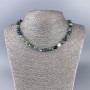 Moss Agate Necklace, Natural Stone, Tumbled Beads, Diameter 8x10mm+/-, Length 47cm+