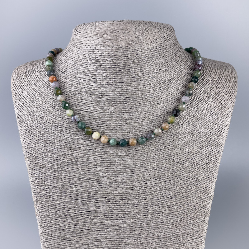 Jasper Necklace, Natural Stone, Faceted Beads, Diameter 6mm+/-, Length 50cm+