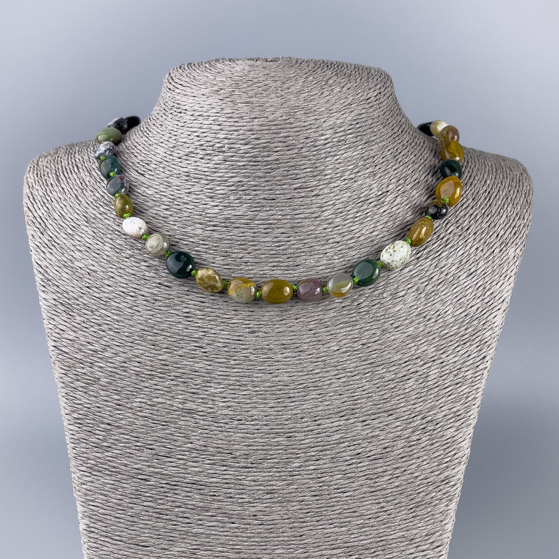 Jasper Natural Stone Necklace, Tumbled Beads, diameter 9x12mm+-, length 50cm+