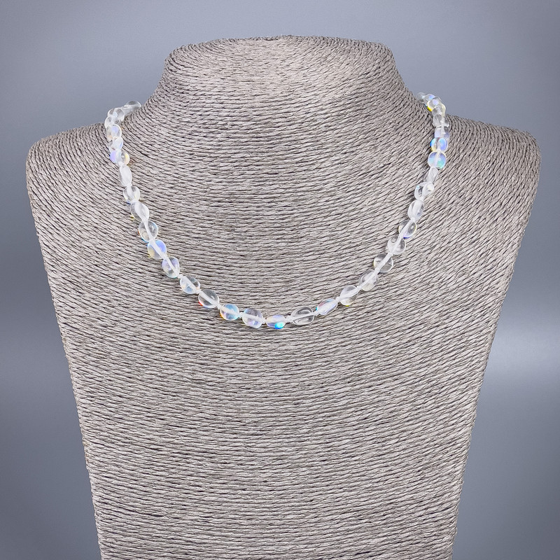 Opal Glass Necklace White Chameleon Tumbled, diameter 6x8mm+/-, length 48cm+