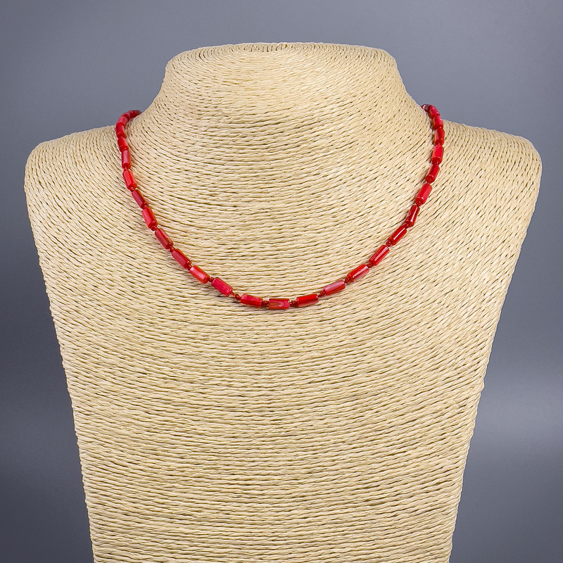 Necklace Red Mother-of-Pearl "Tube" 8x4mm, length 45-50cm+