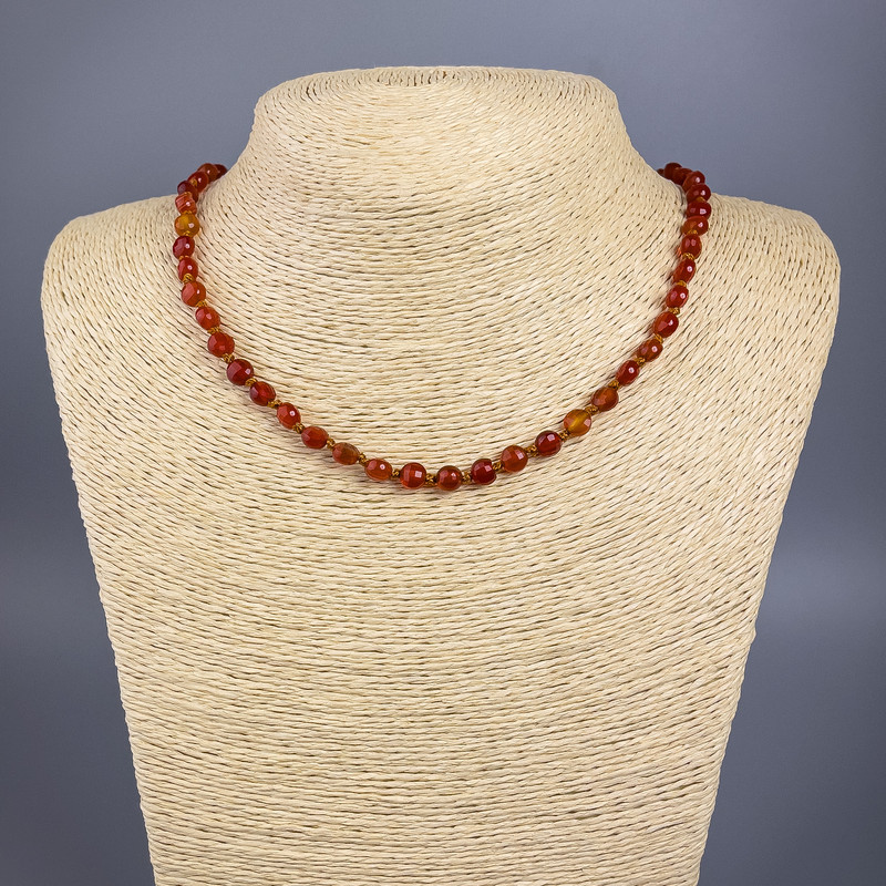 Carnelian Necklace Natural Stone Faceted Coin, Diameter 6x5mm+-, Length 49cm+