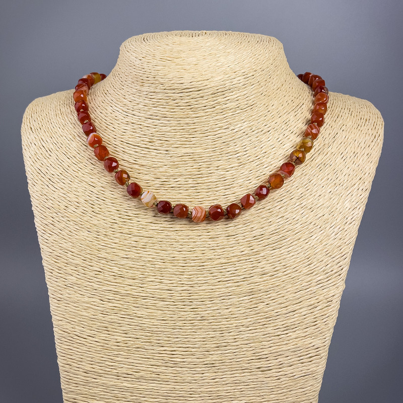 Natural Carnelian Necklace, faceted cube beads, diameter 7mm+/-, length 50cm+