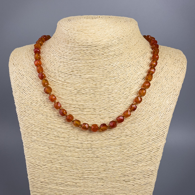 Natural Carnelian Necklace, faceted cube beads, diameter 7mm+/-, length 50cm+