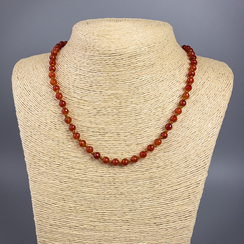 Carnelian Necklace, natural stone faceted bead, diameter 6mm+/-, length 49cm+