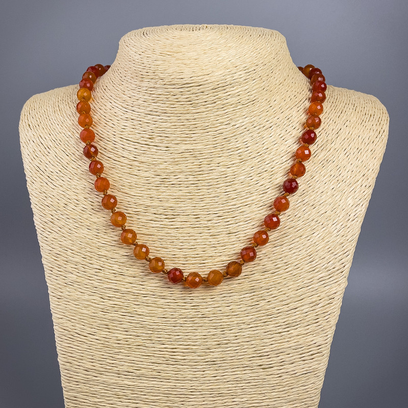 Natural Carnelian Necklace, faceted round beads, diameter 8mm+/-, length 49cm+