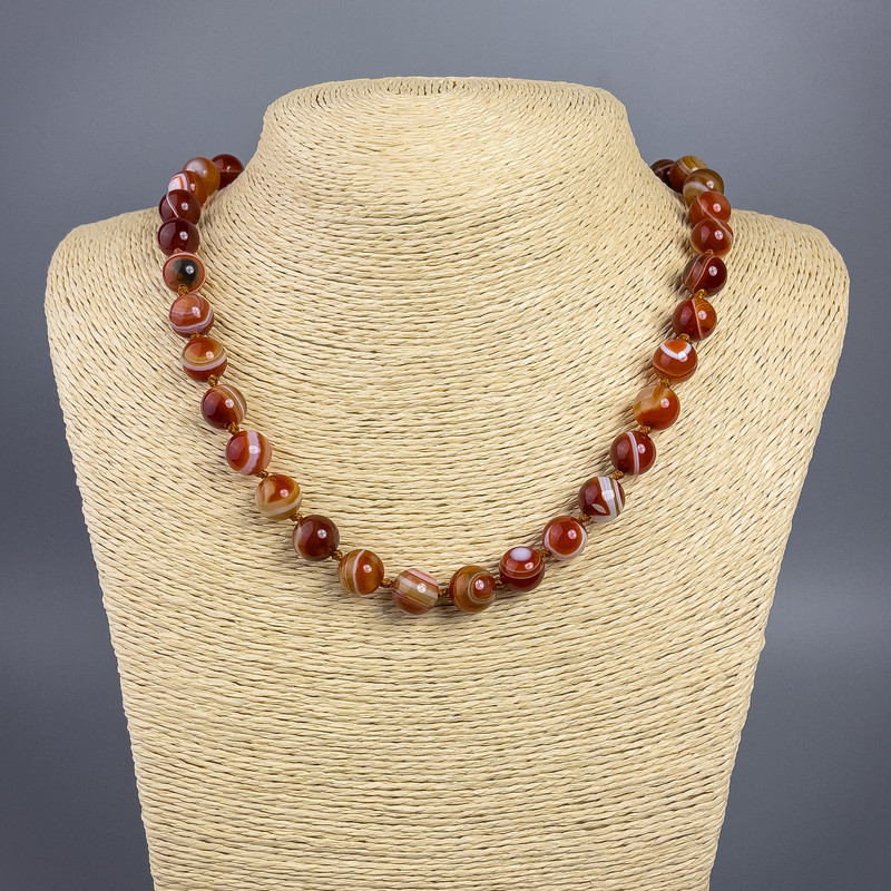 Carnelian Necklace, natural stone, smooth round beads, diameter 10mm+-, length 49cm+