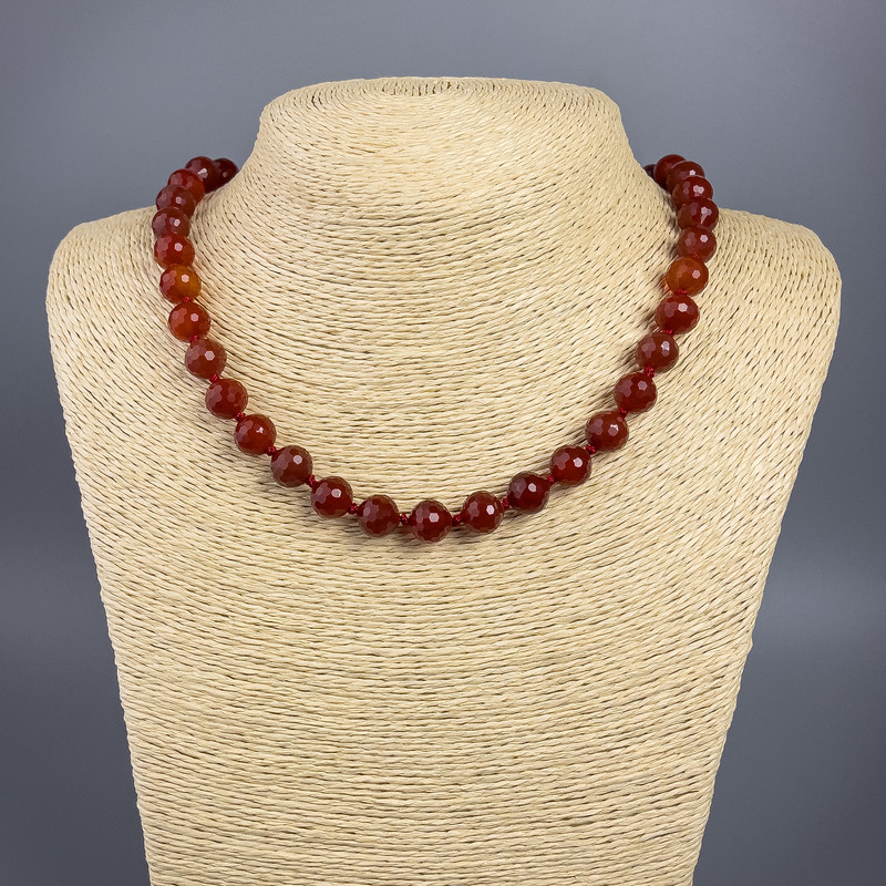 Carnelian Necklace, natural stone, faceted round beads, diameter 10mm+-, length 49cm+