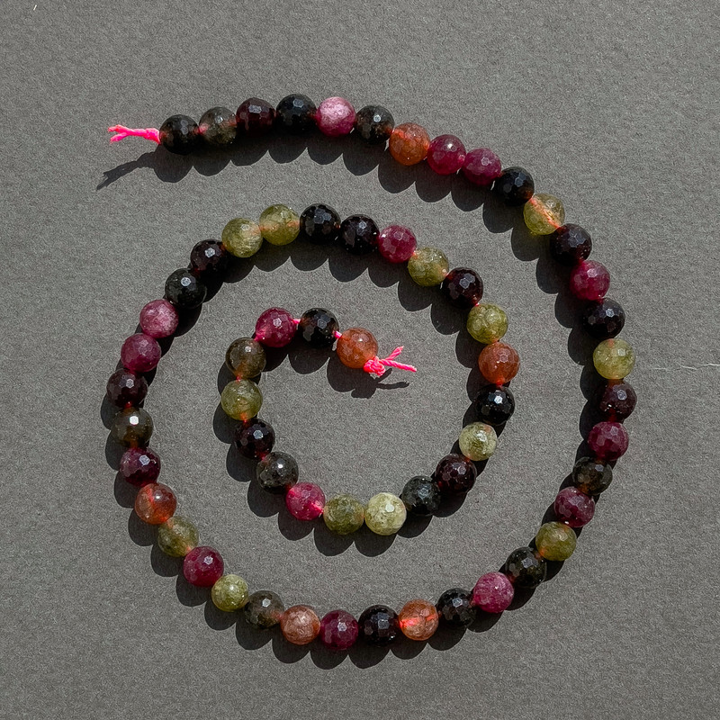 Tourmaline Beads, natural stone, faceted round beads, diameter 6mm+-, length 39cm+- on a strand