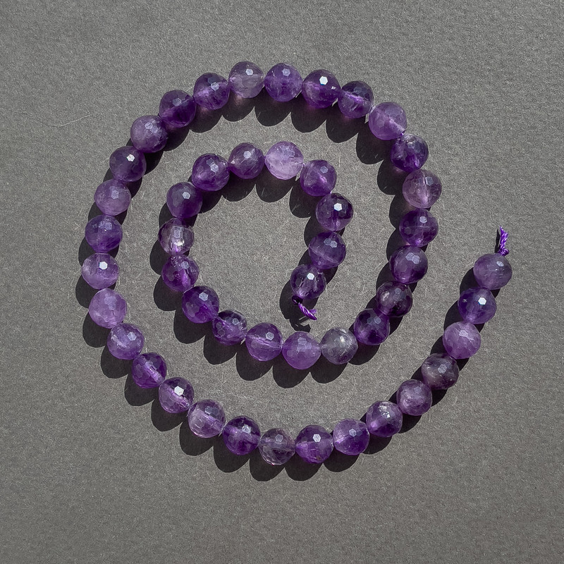 Amethyst Beads, natural stone, faceted round beads, diameter 8mm+-, length 38cm+- on a strand