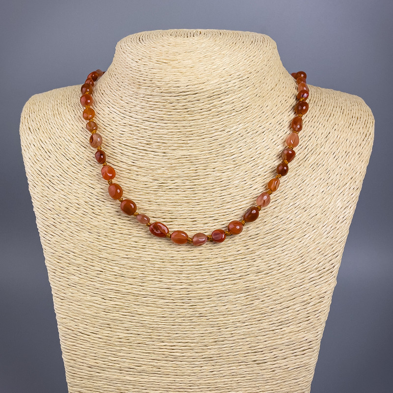 Carnelian Necklace, natural stone, tumbled, diameter 6x7mm+-, length 49cm+