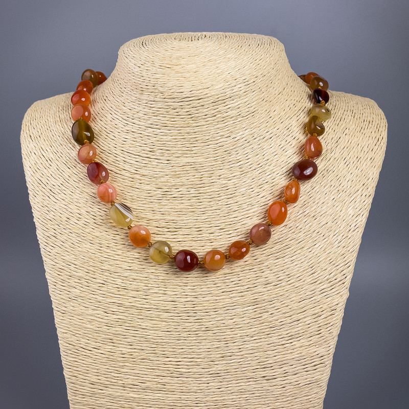 Carnelian Necklace, natural stone tumbled beads, diameter 12x14mm+-, length 50cm+
