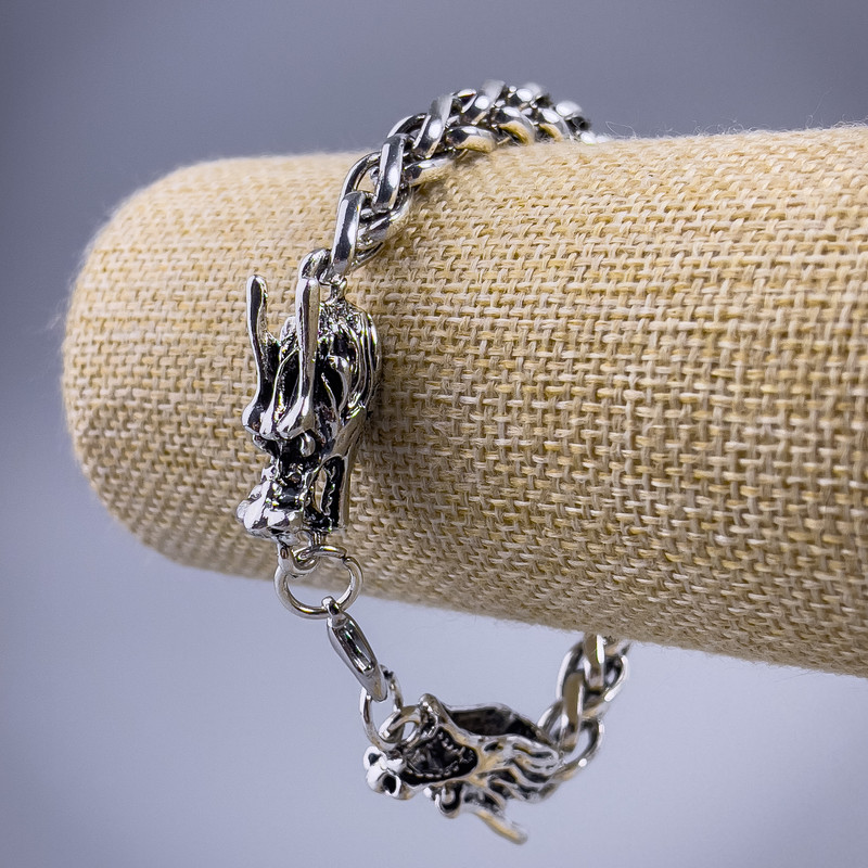 Chain Bracelet "Dragon" silver-toned metal 10.5x30mm, thickness 8mm, length 21cm +