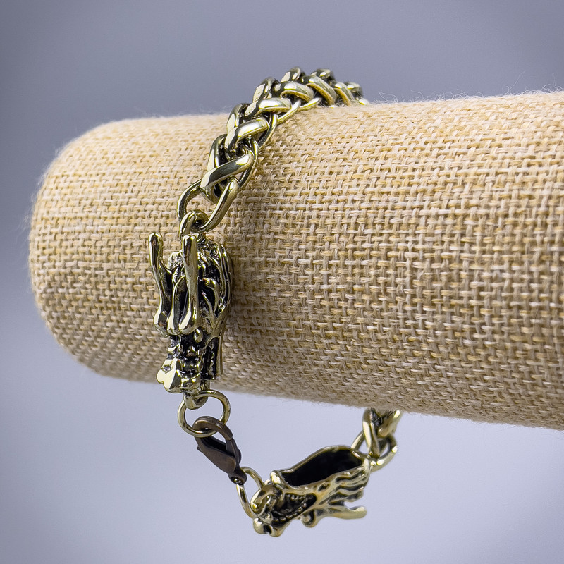Chain Bracelet "Dragon" gold-toned metal 10.5x30mm, thickness 8mm, length 21cm +