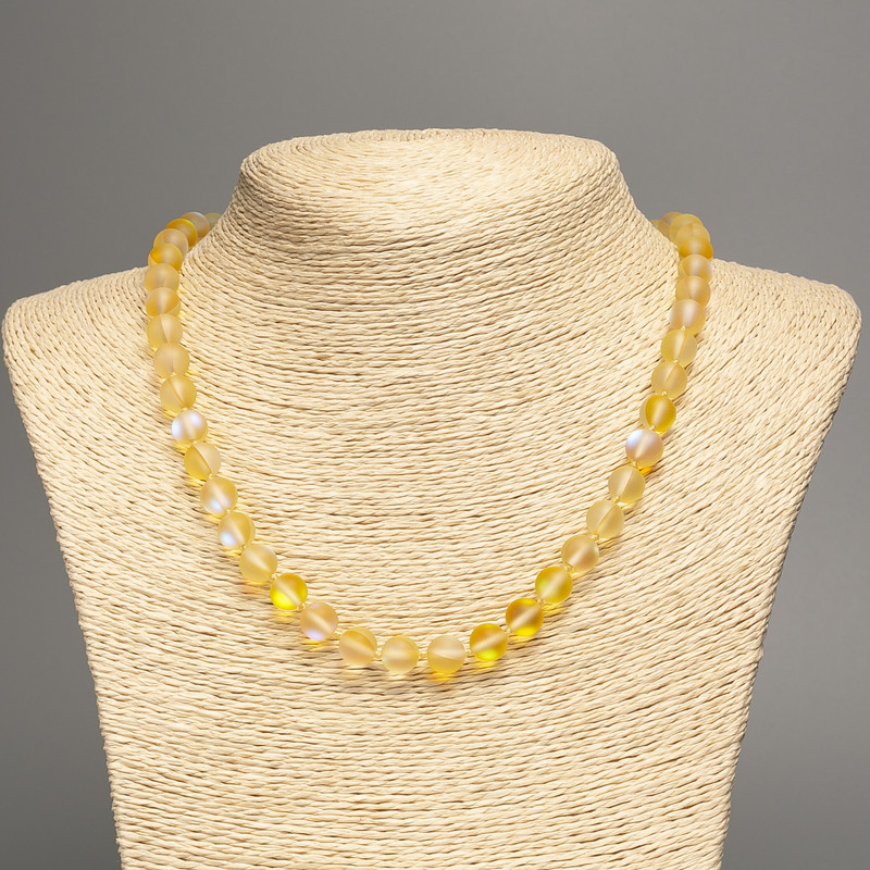 Opal glass bead Necklace yellow matte chameleon smooth bead, diameter 8mm+-, length 49cm+