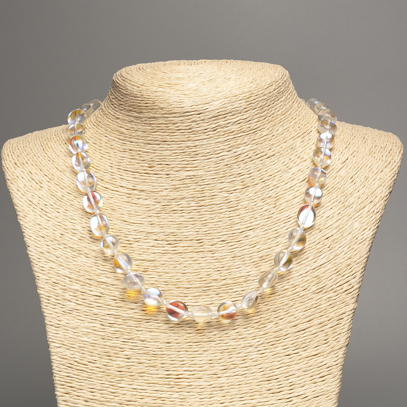 Necklace Opal Glass White Chameleon tumbled nugget, diameter 9x11mm+/-, length 50cm+