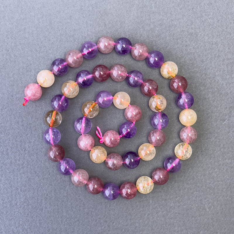 Assorted Beads, Natural Stone Smooth Round, Diameter 8.5mm+-, Length 39cm+