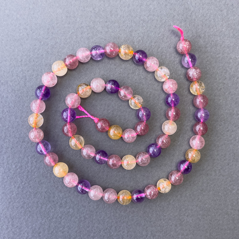Assorted Beads, Natural Stone Smooth Round, Diameter 6.5mm+-, Length 39cm+