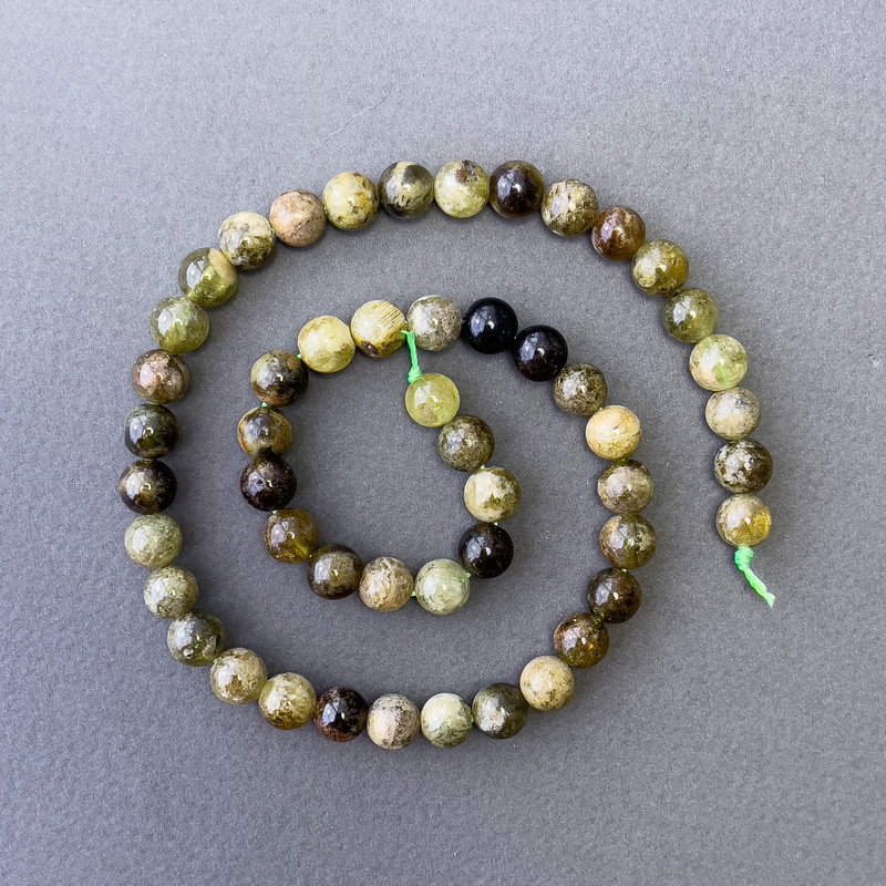 Green Garnet Natural Stone Smooth Ball Beads, diameter 8mm+/-, length 39cm+