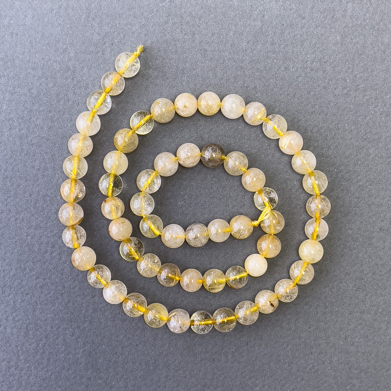 Rutilated Quartz Beads Natural Stone Smooth Round, diameter 6.5mm+-, length 39cm+