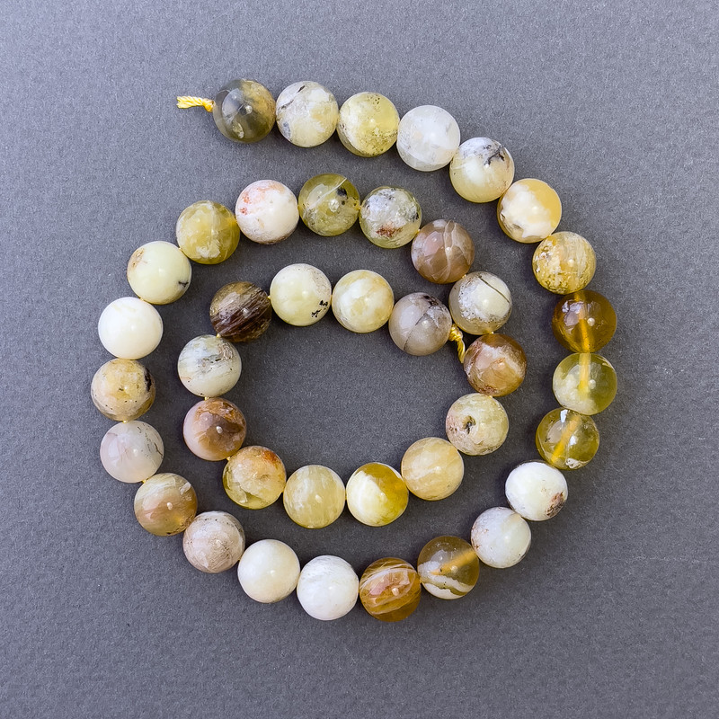 Beads Yellow Opal natural stone smooth round, diameter 10.5mm+-, length 39cm+