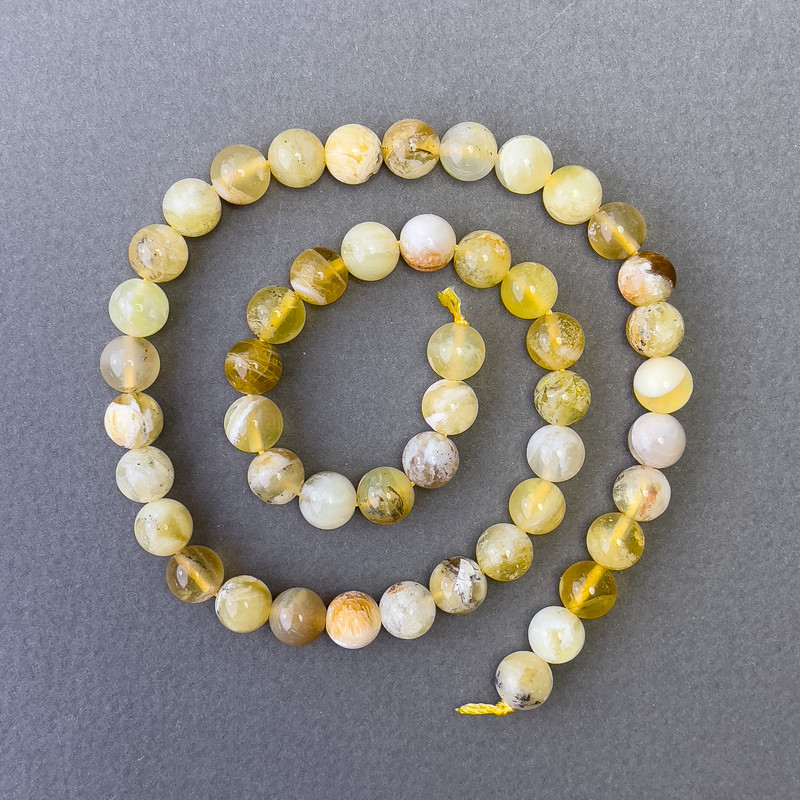 Beads Yellow Opal natural stone smooth round, diameter 8mm+-, length 39cm+