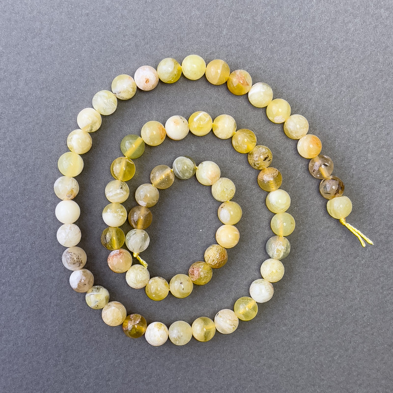 Beads Yellow Opal natural stone smooth round, diameter 6.5mm+-, length 39cm+