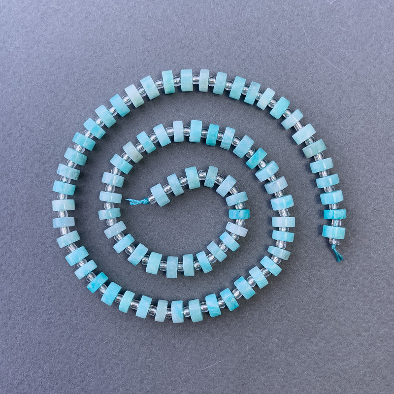 Amazonite Natural Stone Beads, Disc on Thread, Diameter 6x3mm+-, Length 40cm+- with 3x2mm+ Seed Beads
