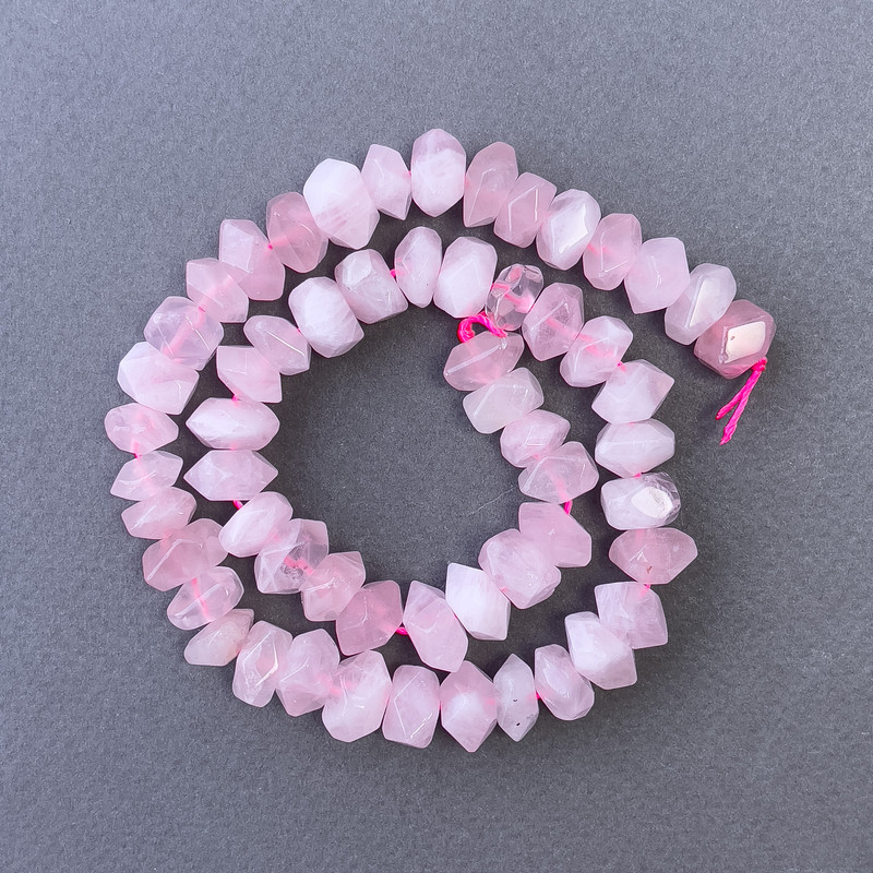 Pink Quartz Beads faceted rondelle on thread, 10x7 mm ±, length 38 cm ±