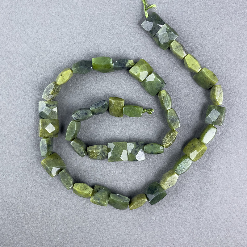Canadian Jadeite Beads Natural Stone Faceted Rectangle on Thread, size 9x10x5.5mm+/-, length 40cm+