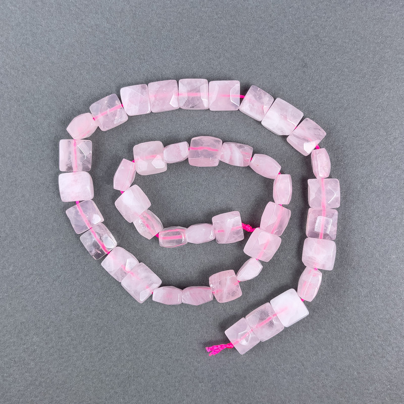 Rose Quartz Beads Natural Stone Faceted Rectangle on Thread, size 9x10x5mm+/-, length 39cm+