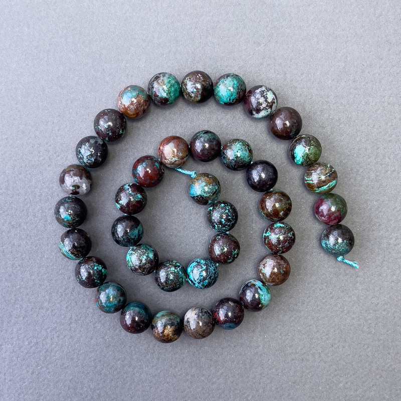 Chrysocolla Beads Natural Stone Smooth Round, diameter 10mm+/-, length 39cm+