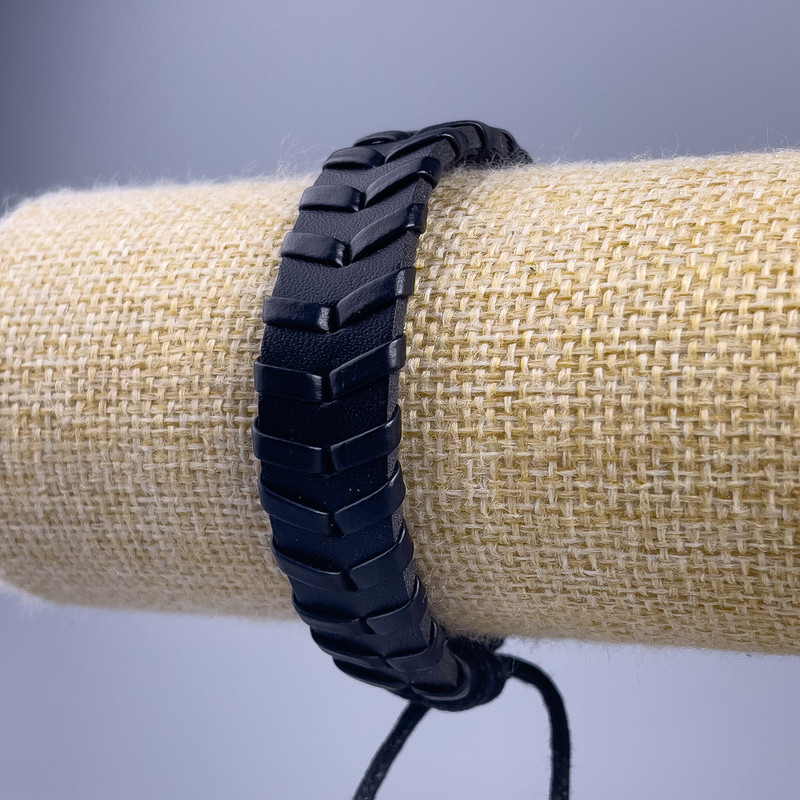 Men's Bracelet, Black Eco-Leather, 18-25cm Length, 14mm Width, Adjustable Slider Clasp