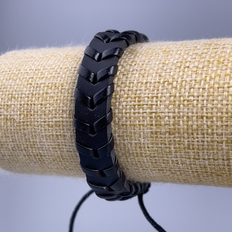 Bracelet, length 18-25cm, thickness 12mm black eco-leather with adjustable slide closure